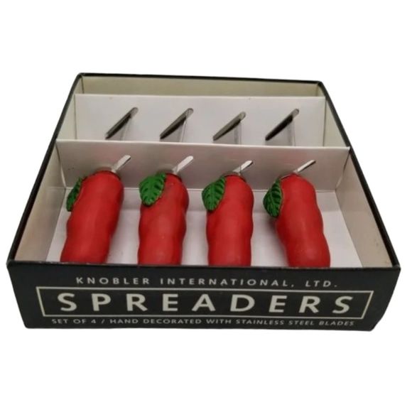 Chili Pepper Stainless Steel Spreaders Hand Decorated Knobler International - Picture 2 of 6